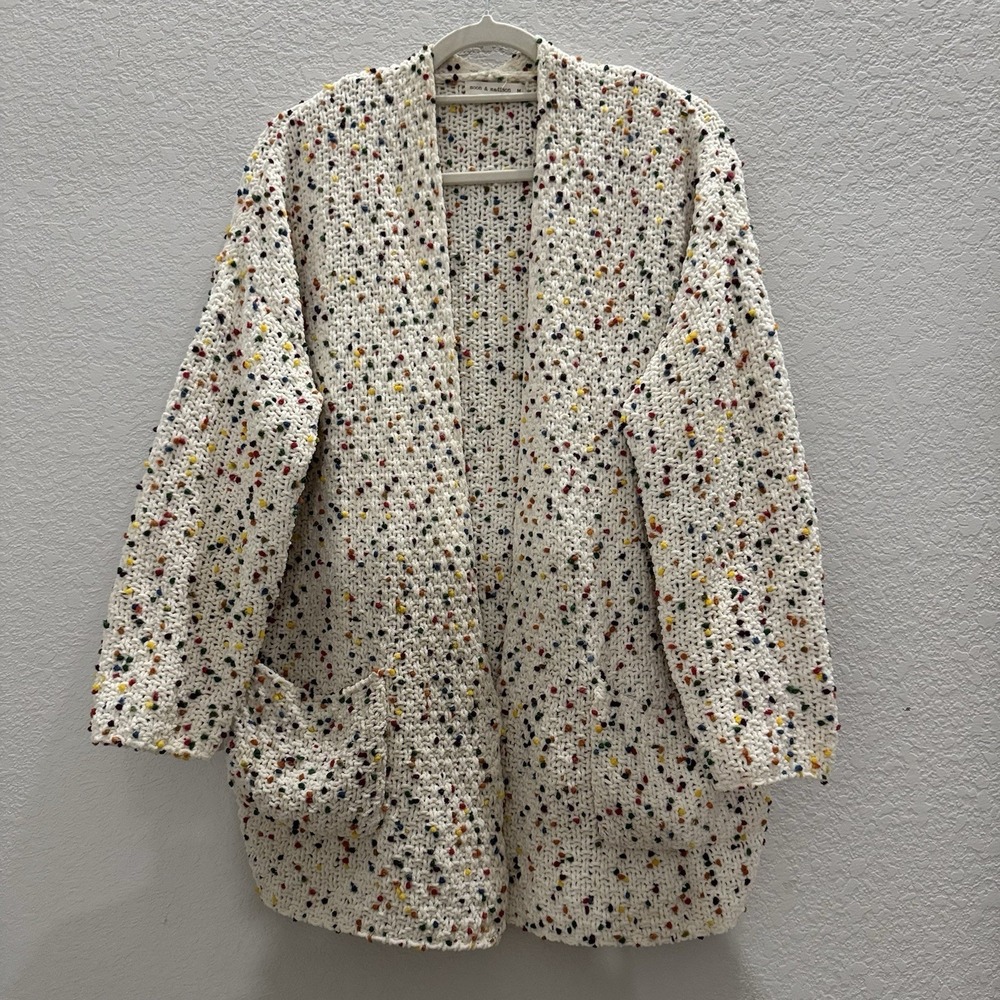 Moon & Madison Womens M Rainbow Confetti Popcorn Knit Openfront Cardigan Sweater